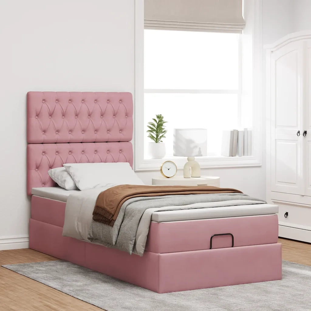 vidaXL Struttura Letto Pouf con Materassi Rosa 90x190 cm in Velluto