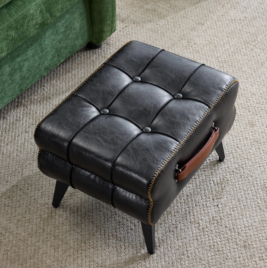 Pouf d'appoggio 43x33x30 cm in similpelle nera， poggiapiedi per ingresso e camera