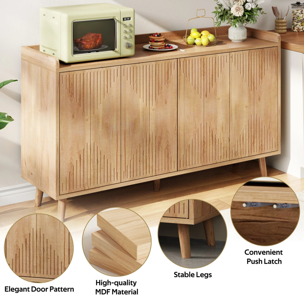 Credenza con 4 ante e ripiani regolabili 140x40x84 cm in MDF color naturale