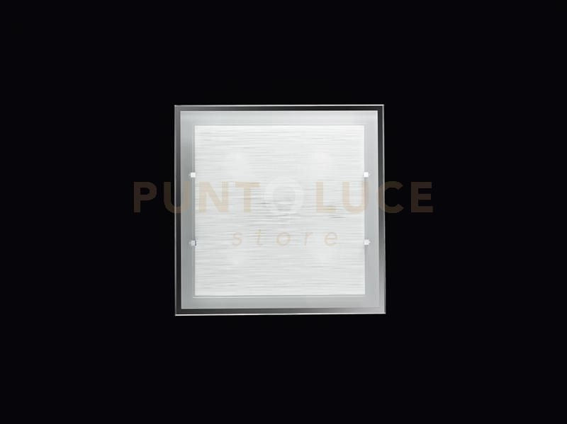 Plafoniera vetro bianco striato 4 luci attacco E27 in metallo e allumnio 50cm Frame