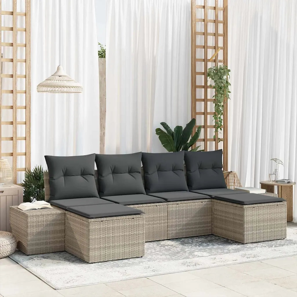 Set Divano da Giardino 6 pcs Grigio chiaro polyrattan 3347172