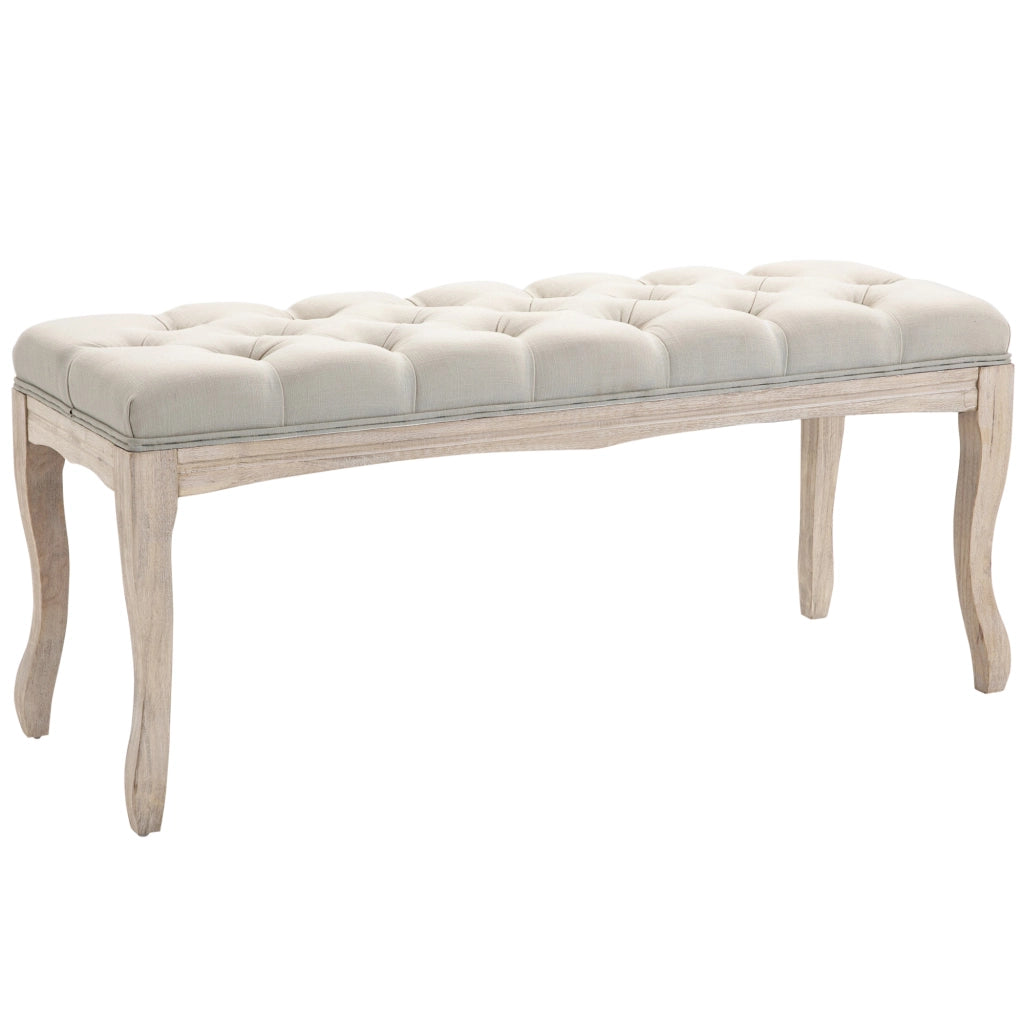 Panca imbottita vintage in beige, 110 x 40 x 48 cm, con struttura in legno di gomma e capacità di carico 180 kg