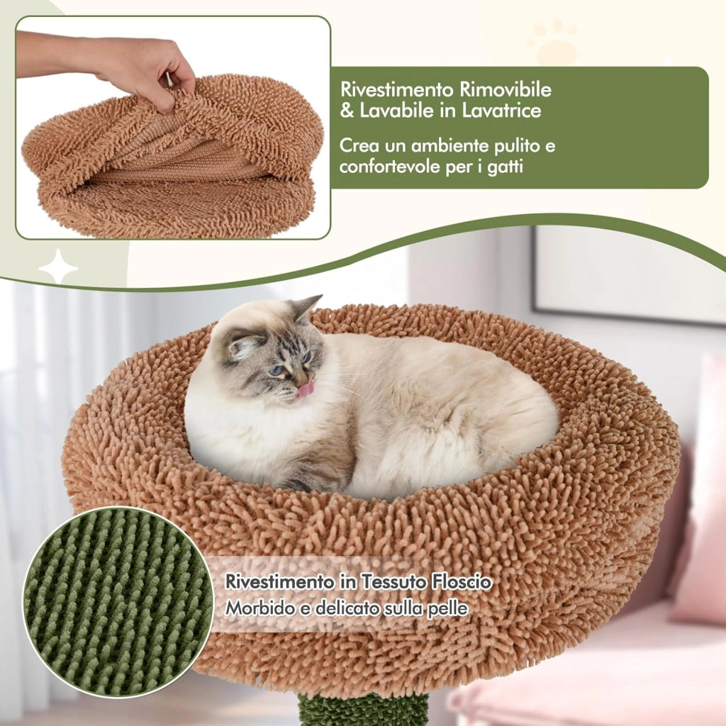 Albero per Gatti 152 CM, Tiragraffi per Gatti in Sisal con Posatoio in Peluche, Giocattolo Appeso, Autopulizia, Pianta Finta e Piattaforme di Salto, Centro Attività per Gattini