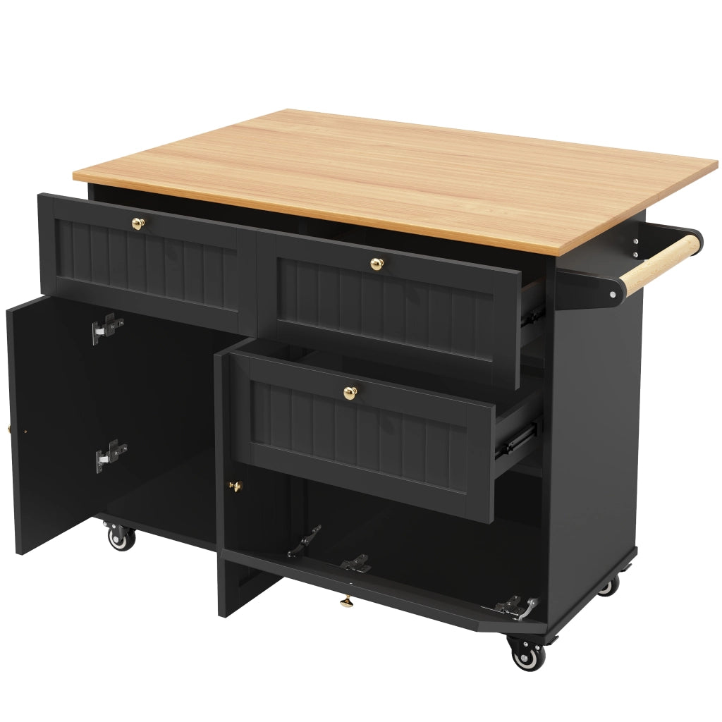 Carrello da Cucina con Piano Ribaltabile; Ruote e Piedini Regolabili; in MDF; Nero; 133 x 37;3 x 88 cm