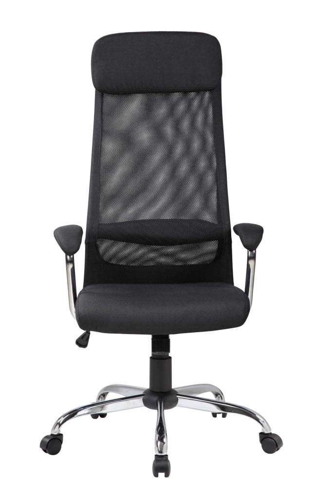 Sedia da ufficio Umeno, Poltrona presidenziale con braccioli, Sedia ergonomica da ufficio, 65x65h126/136 cm, Nero