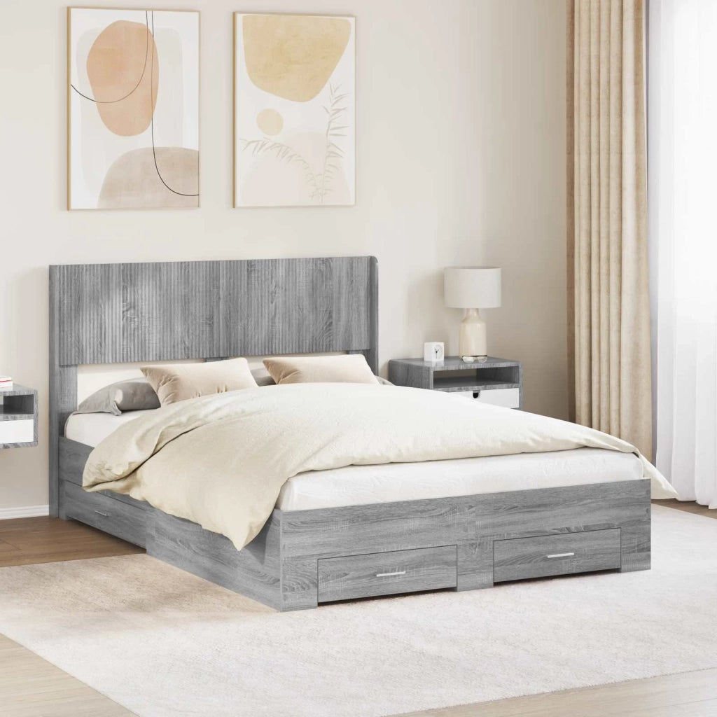 Struttura del letto con stoccaggio e testata-Giroletto con contenitore Sonoma grigio 764409