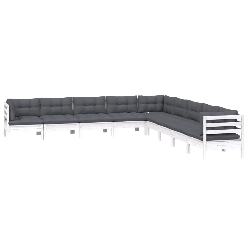 Set Divani da Giardino 9 pz con Cuscini Bianchi Legno di Pinocod mxl 126868