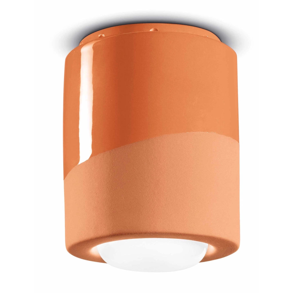 Plafoniera Piccola Vintage Decò Pi Ceramica Arancio Pesca 1 Luce E27