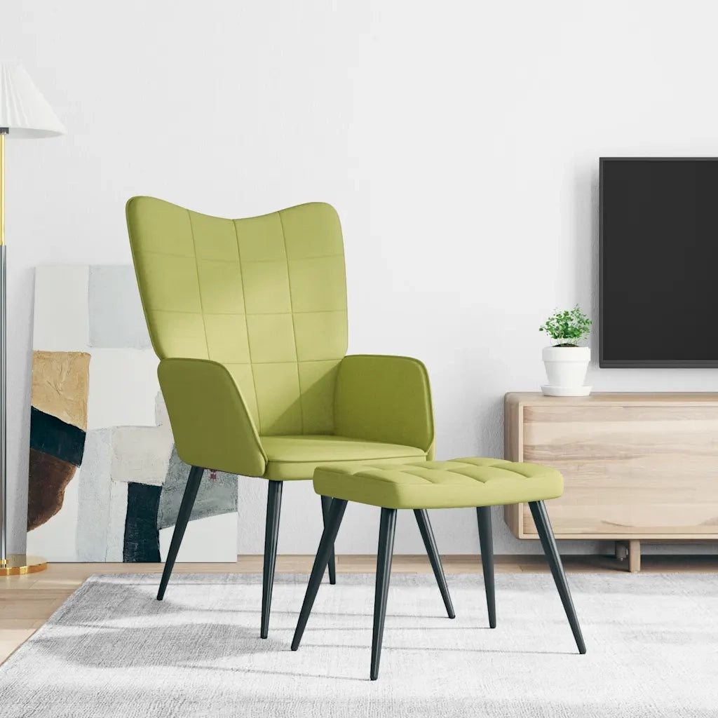 vidaXL Sedia Relax con Sgabello Verde in Tessuto