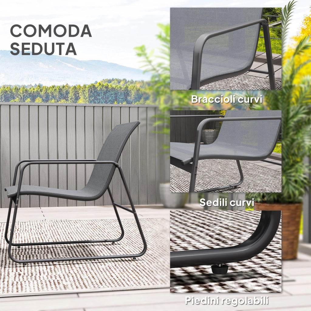 Set Giardino con Tavolino, Panchina e Sedie ¨C Zephmum ¨C Metallo e Texteline Grigio Chiaro
