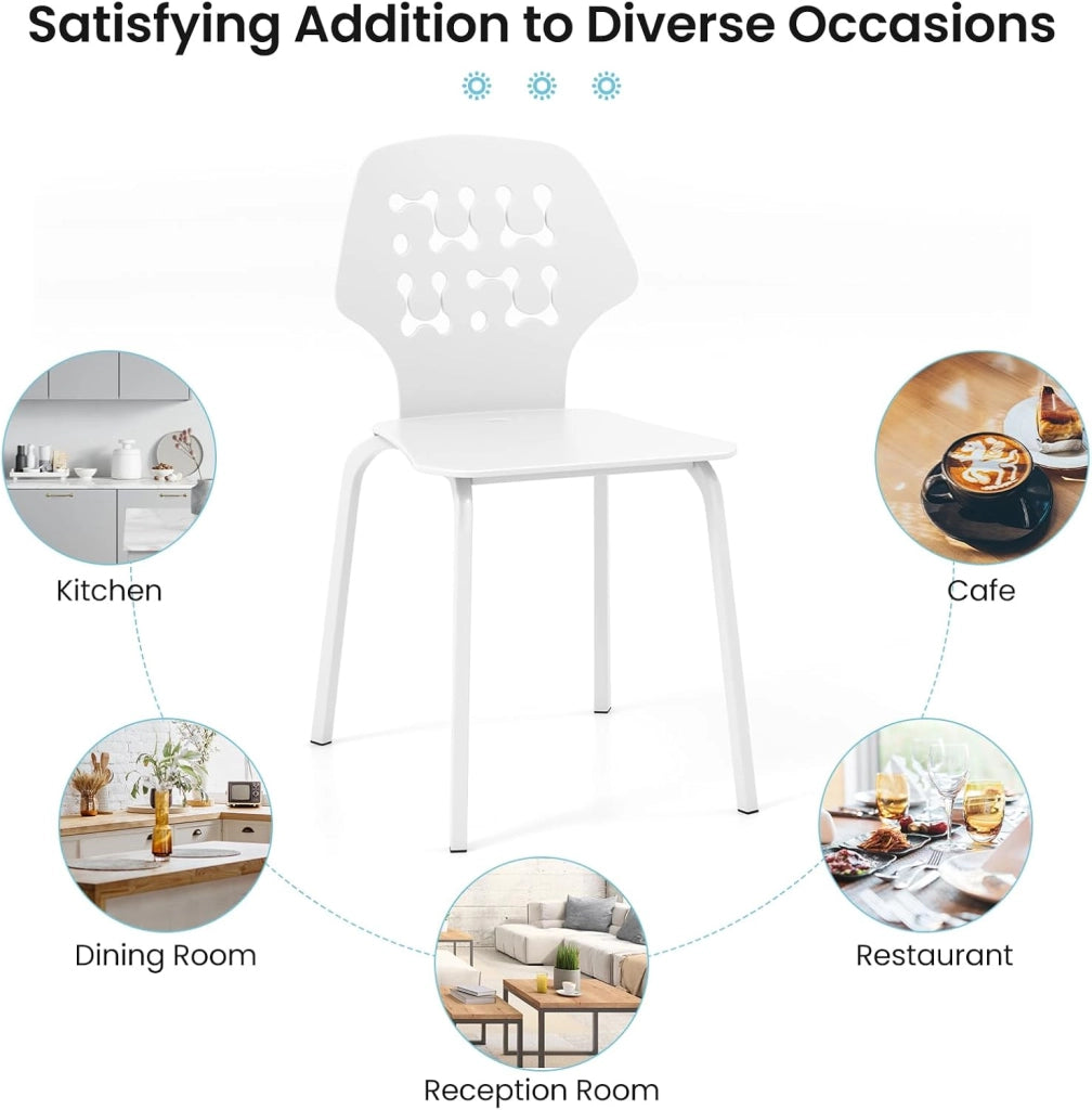 Set di 4 sedie da sala da pranzo, sedia da cucina in PP e metallo, sedia portatile ergonomica con schienale allungato, sedia da pranzo senza braccioli, carico 150 kg (bianco)