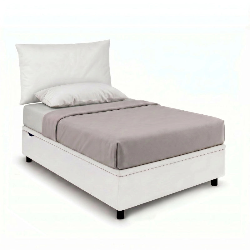Letto imbottito Singolo 80x200 cm Soft - Bianco,Similpelle,Contenitore