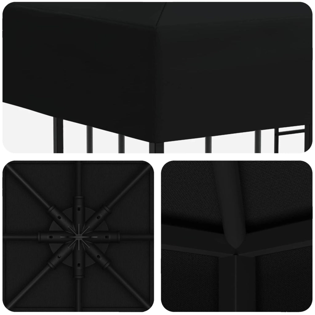 Gazebo | Pergolato 3 x 3 m Nero Poliestere e Acciaio 190 gsm