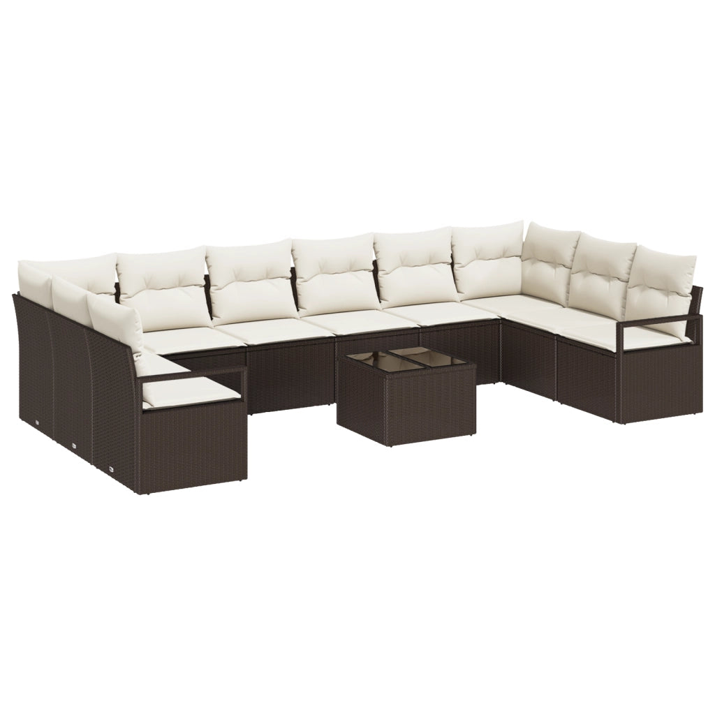 Set Divano da Giardino 10 Pezzi con Cuscini Grigio Rattan Policarbonato