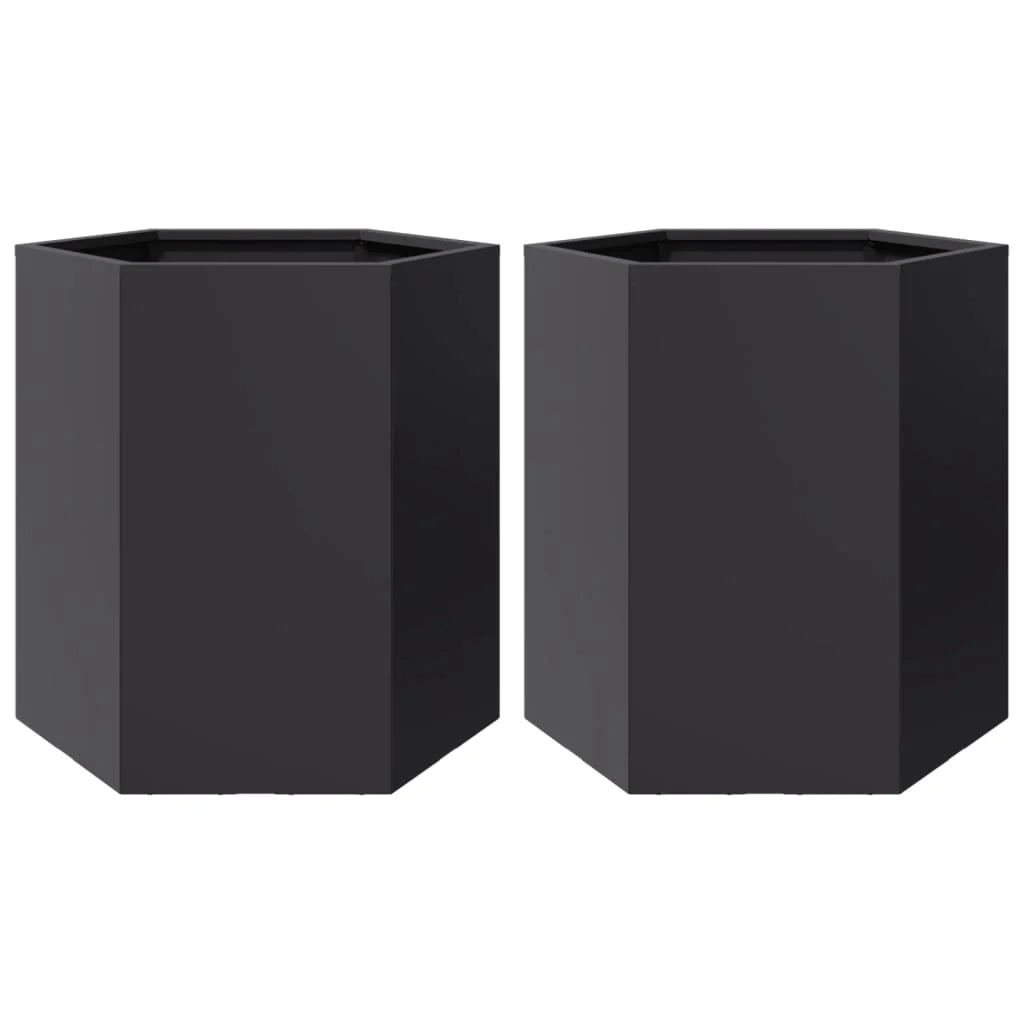 Fioriera rialzata per piante fiori giardino terrazze set da 2 esagonale 46 x 40 x 45 cm acciaio nero 02_0039074