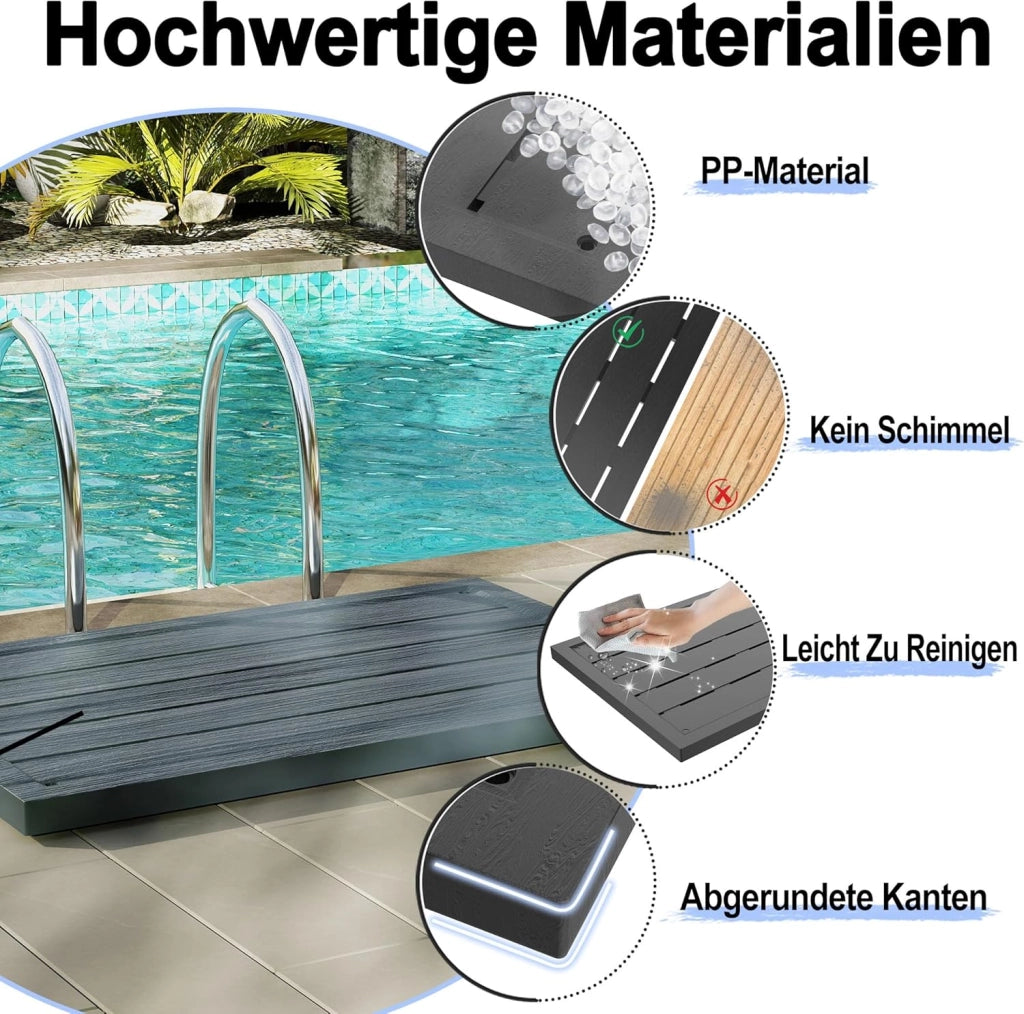 Elemento da pavimento in plastica per doccia solare, doccia da giardino, doccia esterna, antiscivolo, protezione UV, per doccia da piscina, scala per piscina, 100 x 65 x 4 cm