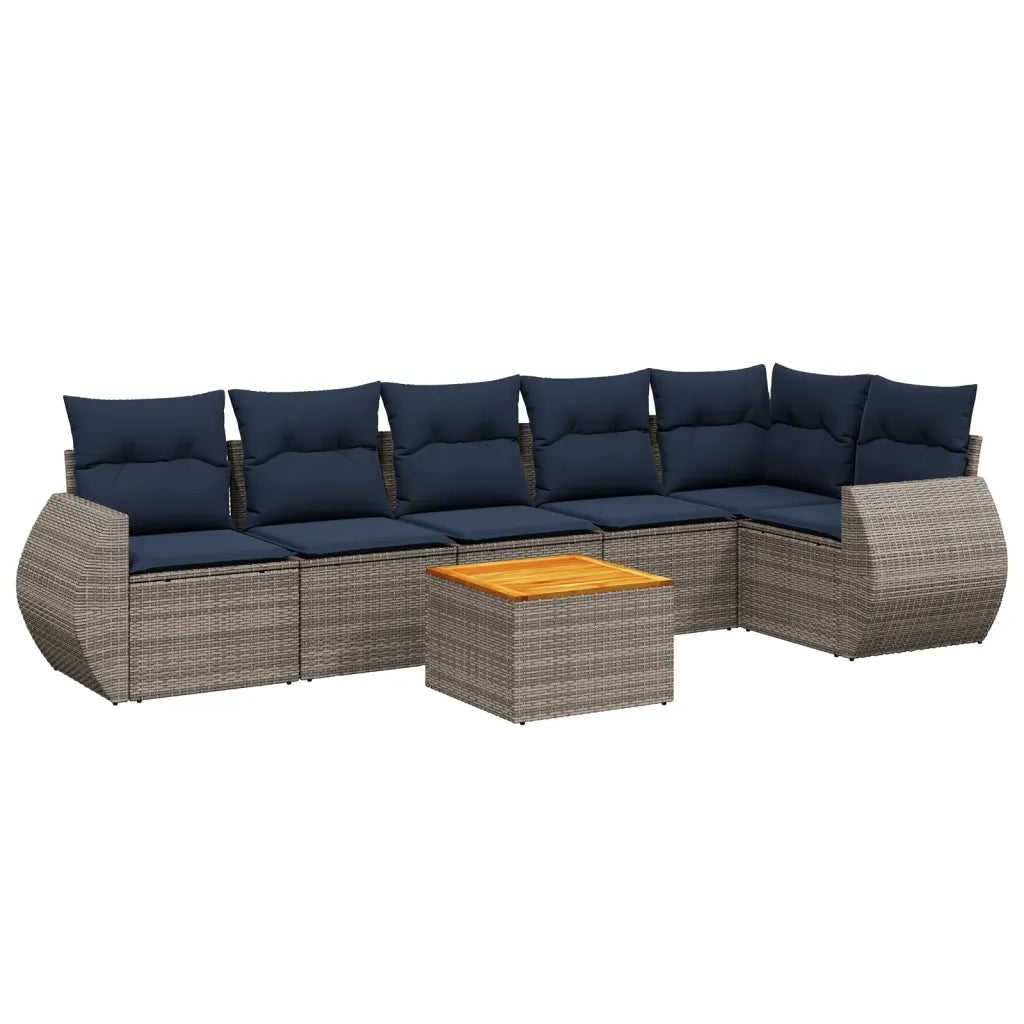 Set Divani da Giardino 7 pz con Cuscini Grigio in Polyrattan 3225018