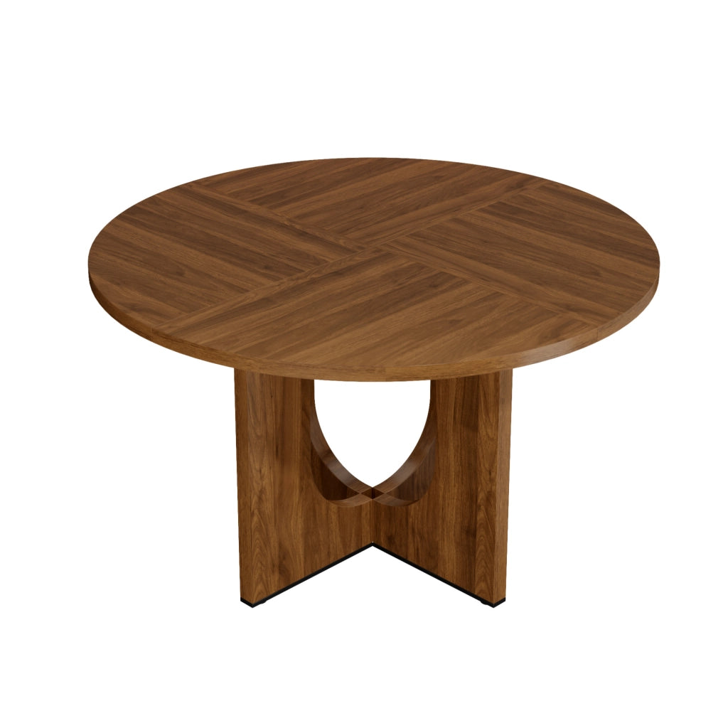 Tavolo rotondo 120 cm per 4-6 persone; montaggio semplice in MDF noce