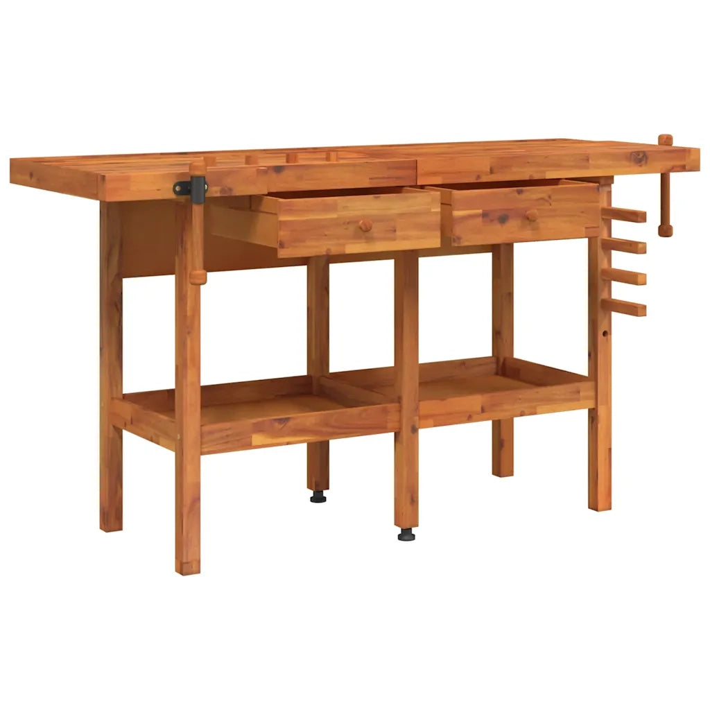 Banco Lavoro Cassetti e Morse 162x62x83cm Legno Massello Acacia CFW5493879