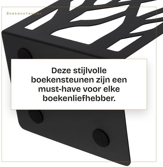 Supporti libri in metallo nero - Supporti libri pesanti - Pads antiscivolo - Disegno decorativo a forma di albero - Resistenti alla ruggine - Base stabile - Supporto libri