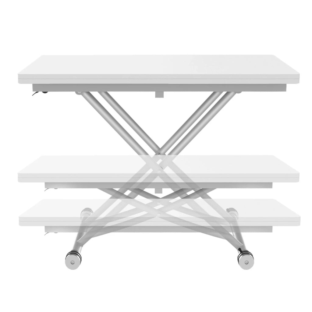 IDMarket - Tavolino 2 in 1 URBANA, trasformabile in tavolo da pranzo rettangolare, 100 cm, bianco, base cromata