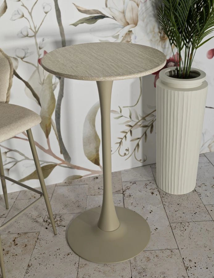 Tavolo Bar Alaska Crema Ø60x106 cm in MDF e Ferro Crema
