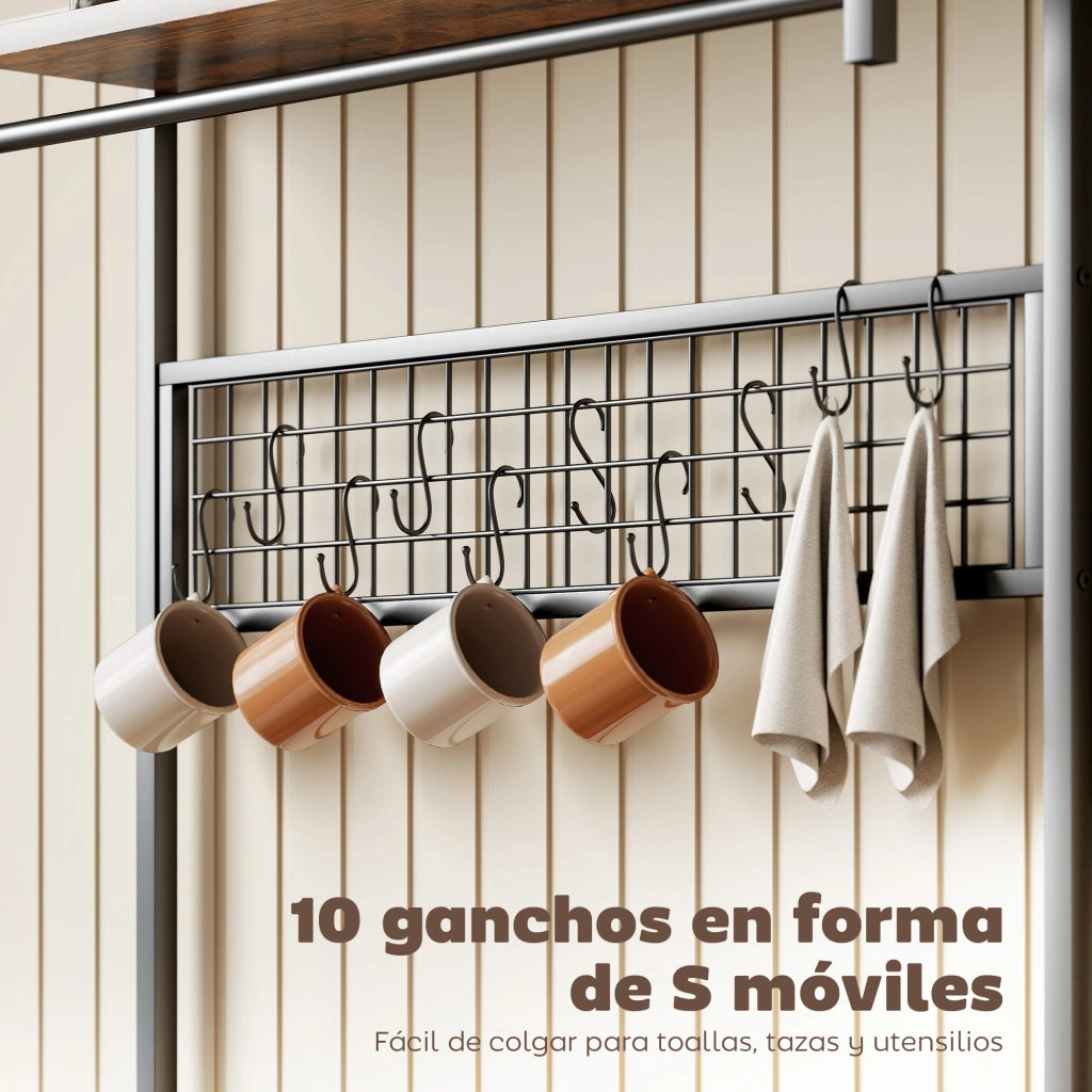 Mobile Cucina con Ripiani e Luci LED ¨C zephmum ¨C Marrone 80x42x162 cm
