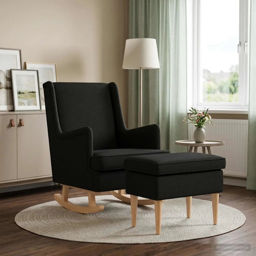 Poltrona con Ottomano 2 pz Nero Tessuto 3418854