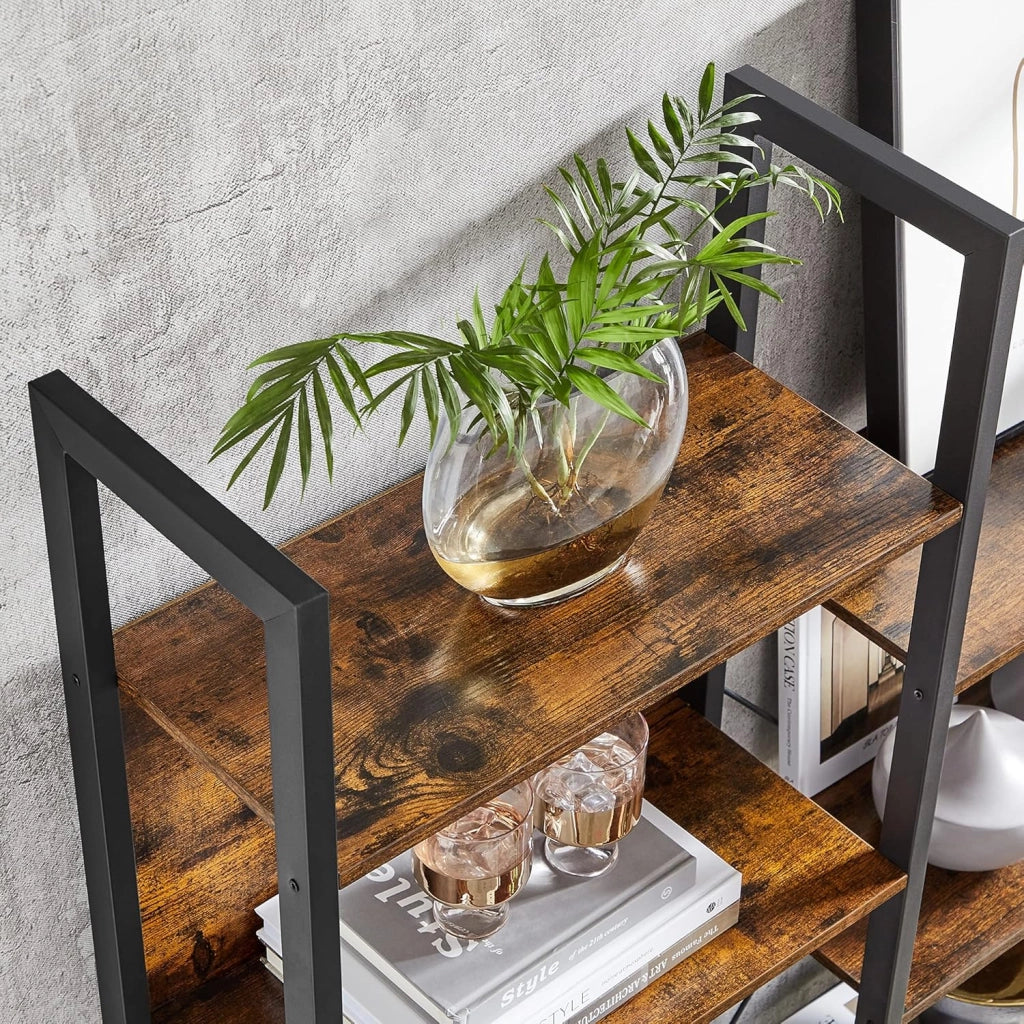 VASAGLE Libreria, Scaffale Portaoggetti, con 14 Ripiani, Struttura in Metallo, Soggiorno Studio Ufficio, Stile Industriale, 24 x 158 x 166 cm, Marrone Vintage e Nero Inchiostro LLS107B01