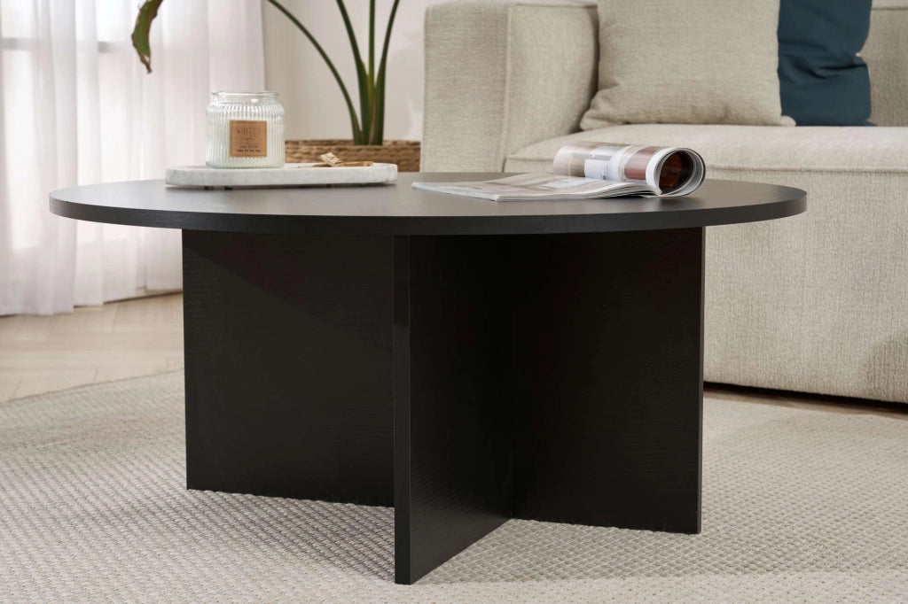 Simbario, Tavolino da Salotto Forma Rotondo, 90x90x40h cm Nero