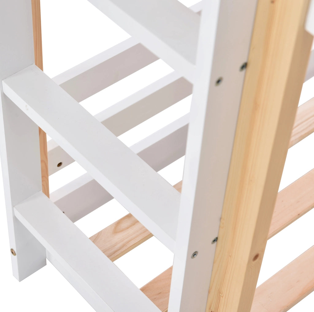 Letto a soppalco 90x200 cm con scala e tavola in legno bianco