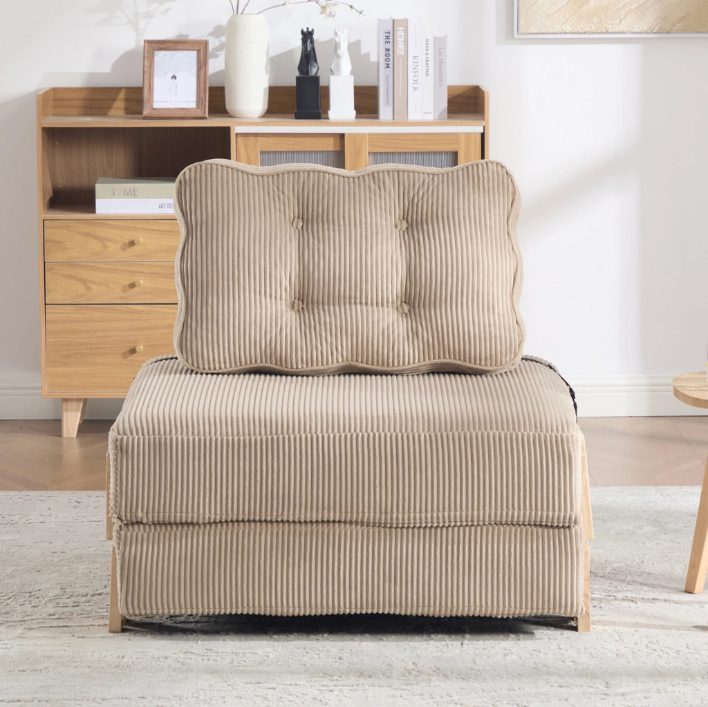 POLTRONA Letto Pieghevole 90x170 cm Velluto a Coste Cachi Legno Massello