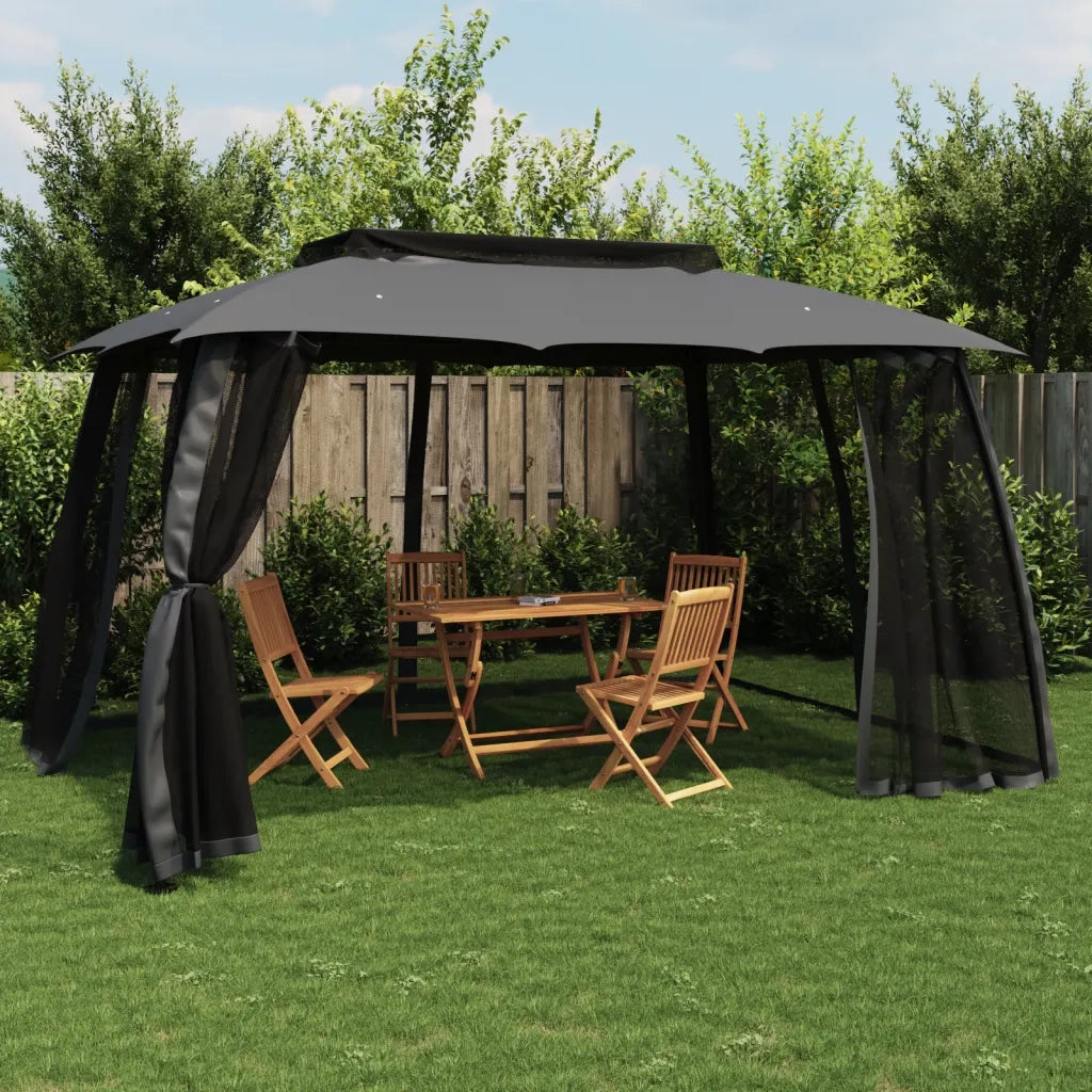 vidaXL Gazebo Tetto Doppio e Pareti Rete Antracite 3,93x2,93 m Acciaio