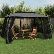 vidaXL Gazebo Tetto Doppio e Pareti Rete Antracite 3,93x2,93 m Acciaio