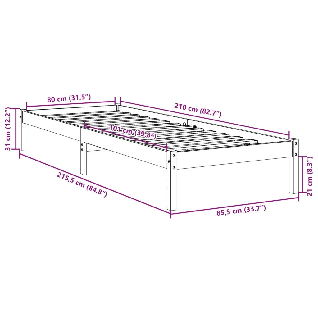 Letto Extra Lungo senza Materasso 180x200 cm in Legno di Pino
