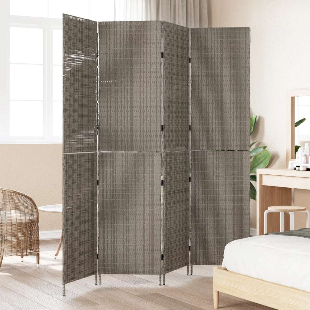 Divider Room a 4 Pannelli Pieghevole Grigio 195x180 cm in Poly Rattan