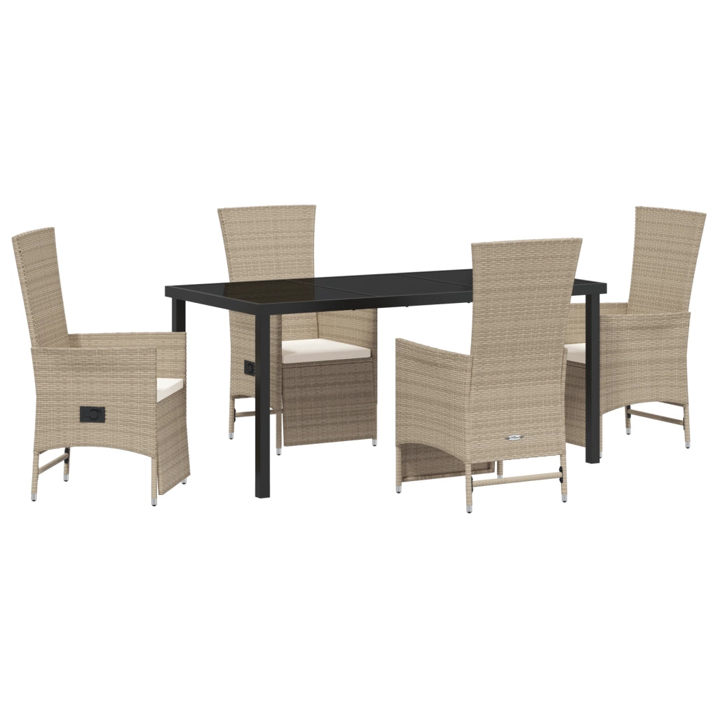 Set da Pranzo da Giardino a 5 Pezzi con Cuscini Beige in Rattan Polietilene