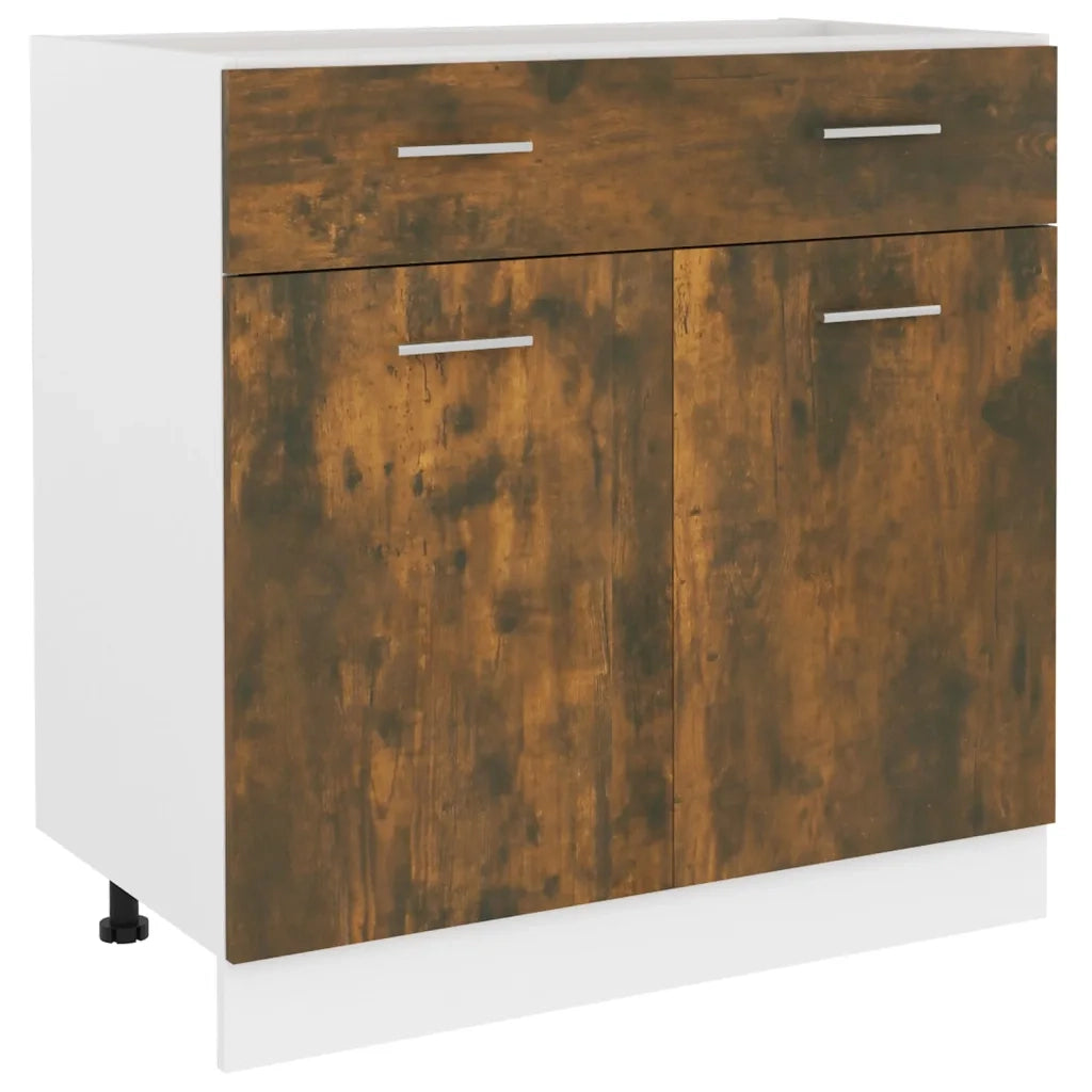Mobiletto da cucina moderno con cassetti 80 x 46 x 81 cm ampio contenitore in legno composito effetto rovere affumicato 02_0048198