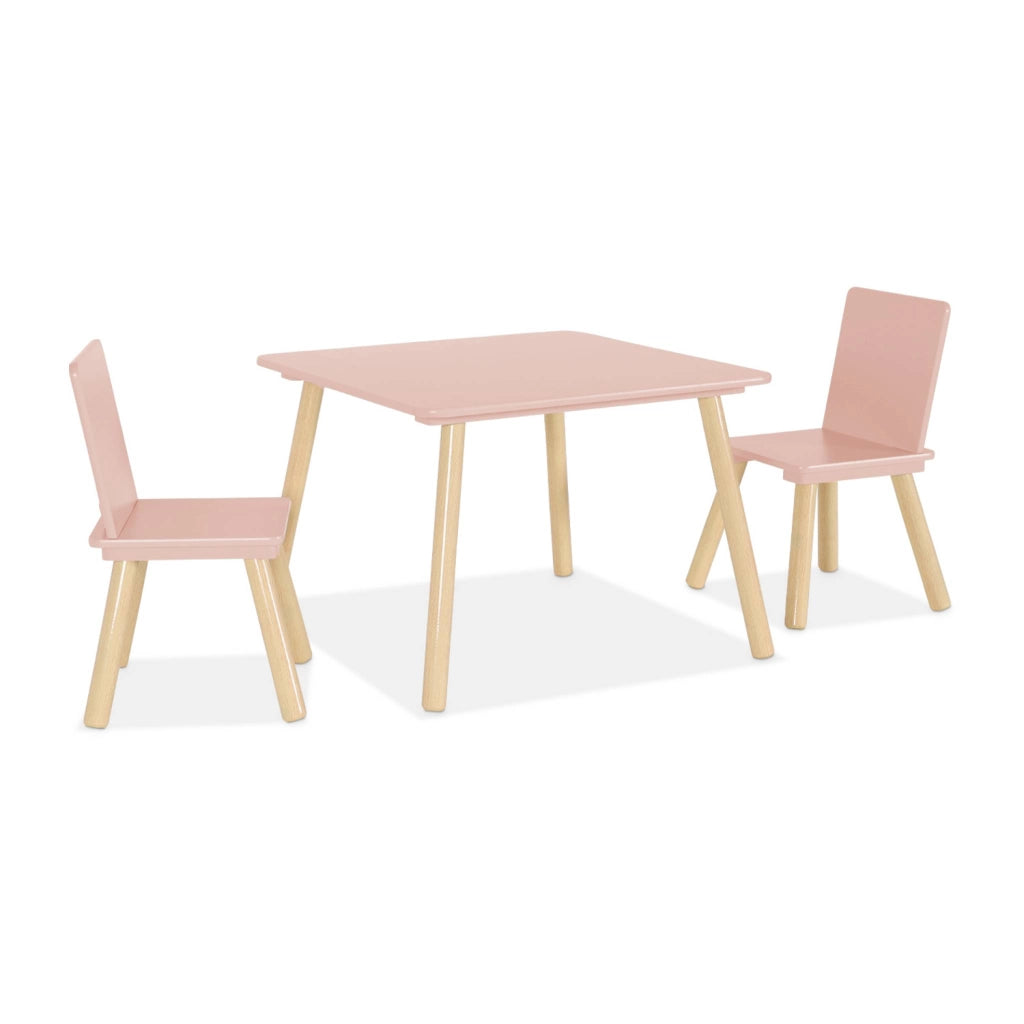 Tavolo quadrato per bambini con 2 sedie, rosa