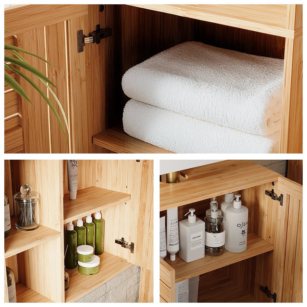 Vicco Set di mobili da bagno Bambù 3 pezzi, con cabinet midi