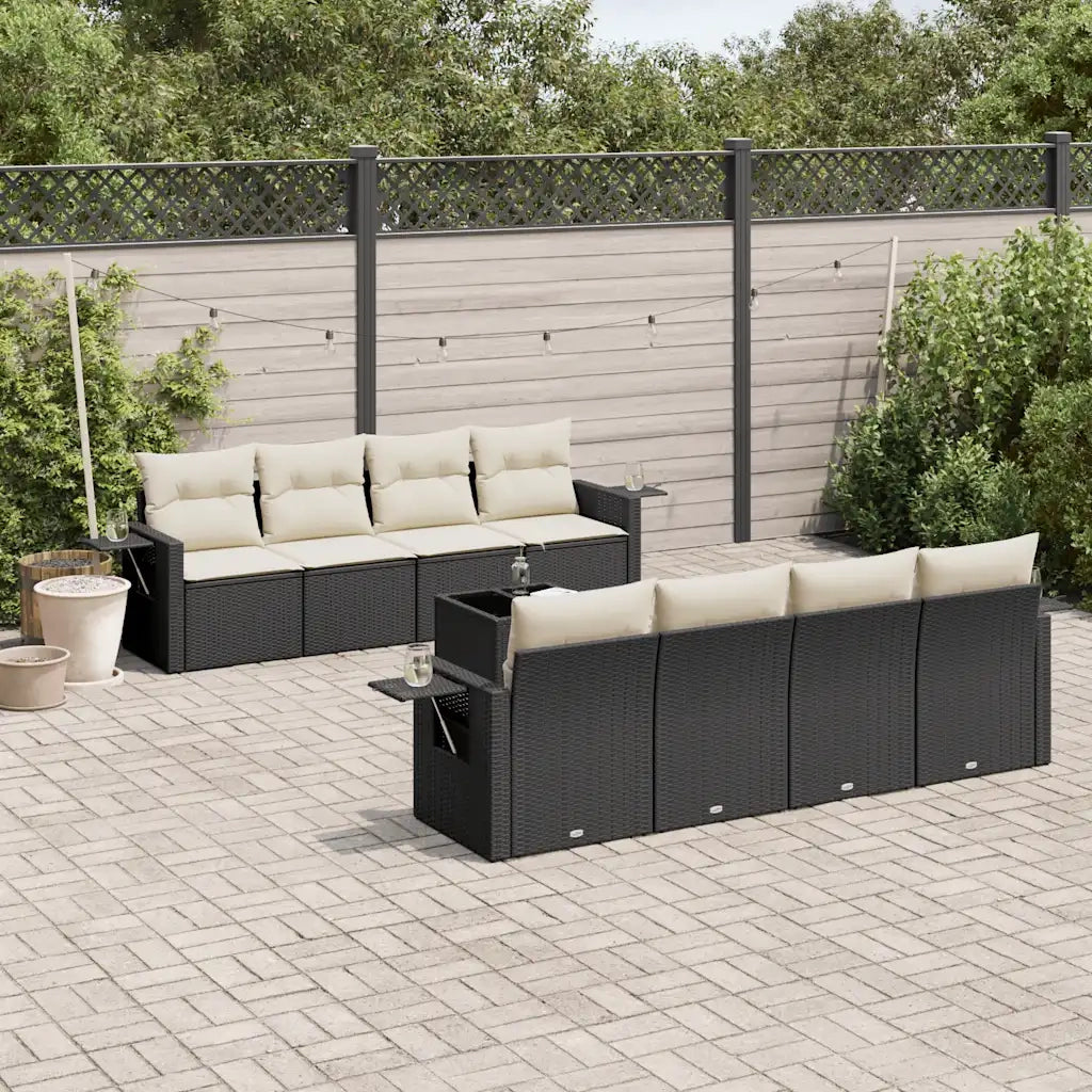 Set Divani da Giardino 9 pz con Cuscini Nero in Polyrattancod mxl 88858