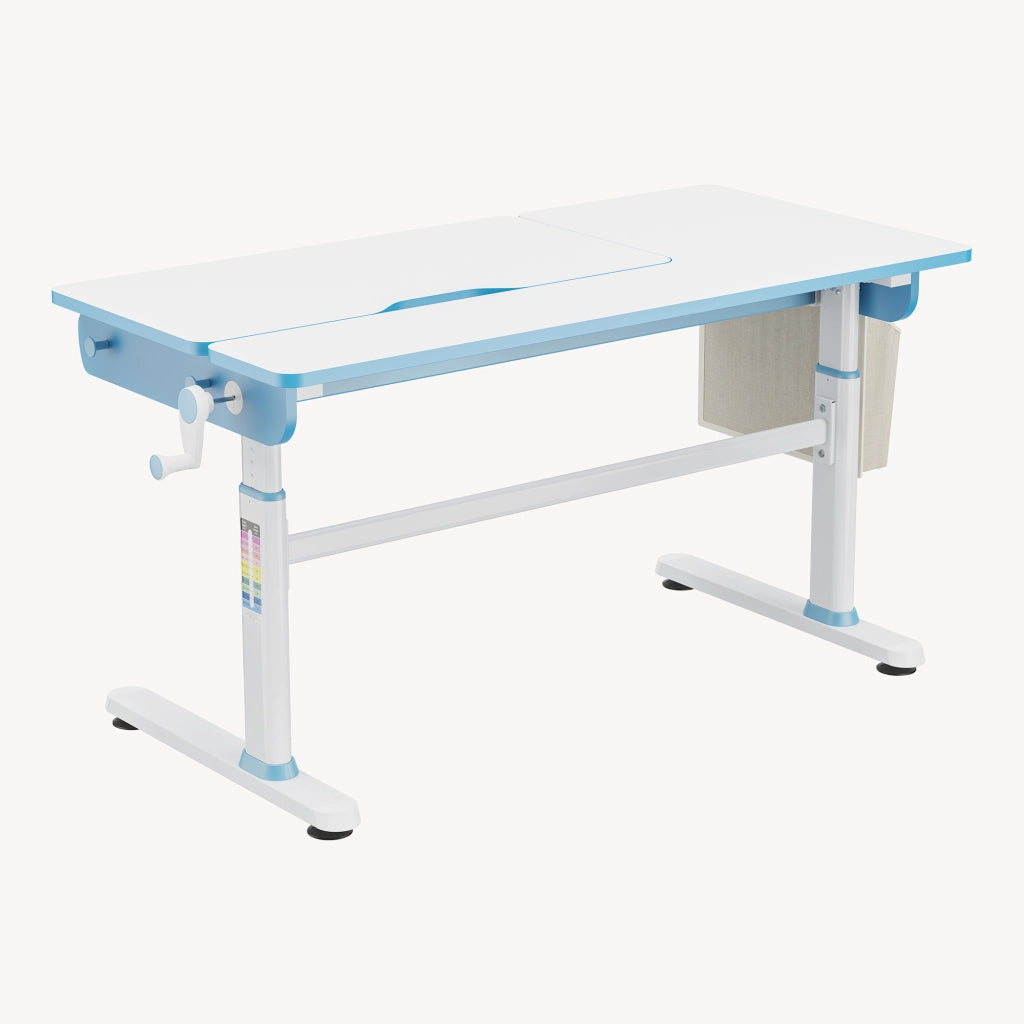 Scrivania Kuosa per Cameretta Regolabile in Altezza con Piano 120 x 60 cm e Cassetto - Azzurro/Bianco [en.casa]