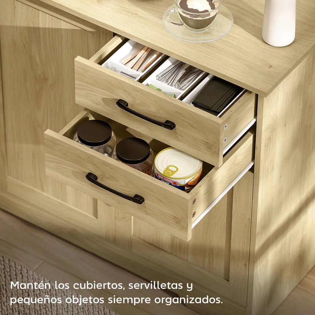 Armadio per Soggiorno Moderno con 3 Ante 2 Cassetti Ripiano Ajustabile ¨C zephmum ¨C 120x38x79 cm Legno Naturale