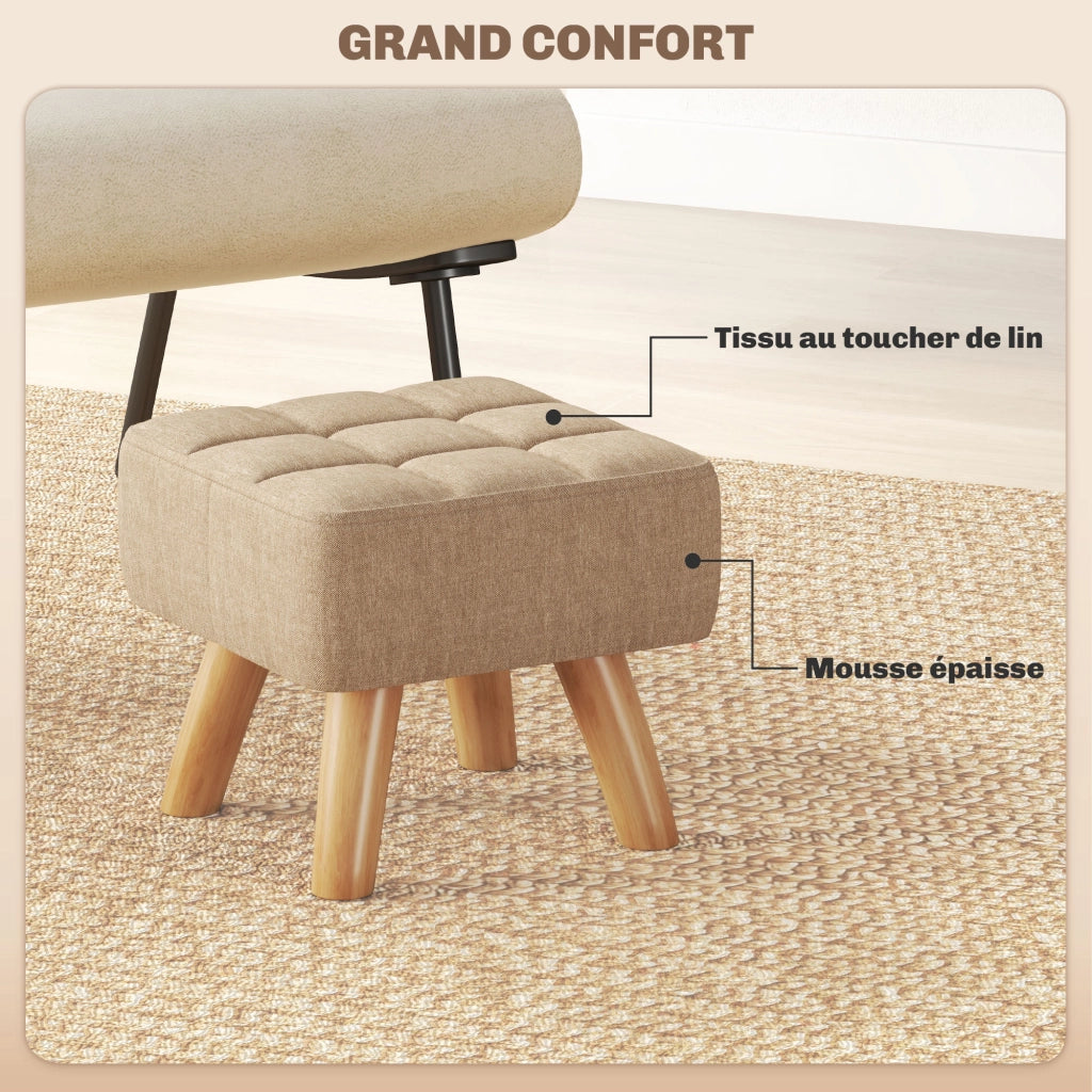Pouf Poggiapiedi ¨C Xylo ¨C Tessuto Marrone Chiaro con Gambe in Legno 27x27x26 cm