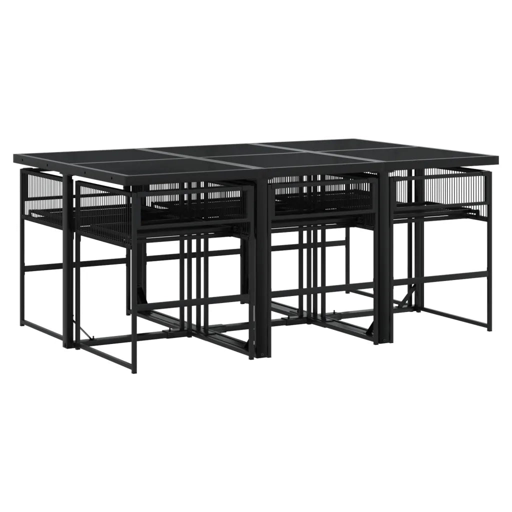 Set da Pranzo da Giardino 7 pz | Set Salotto da Giardino Nero in Polyrattan