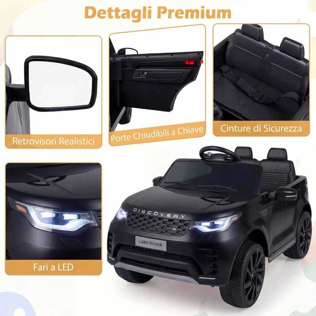 12V Land Rover Macchina Elettrica per Bambini, Auto Cavalcabile con Telecomando e Doppio Motore, Musica Avvio e Arresto Graduali e Ruote Ammortizzanti, per Bambini 3+ Anni (Nero)