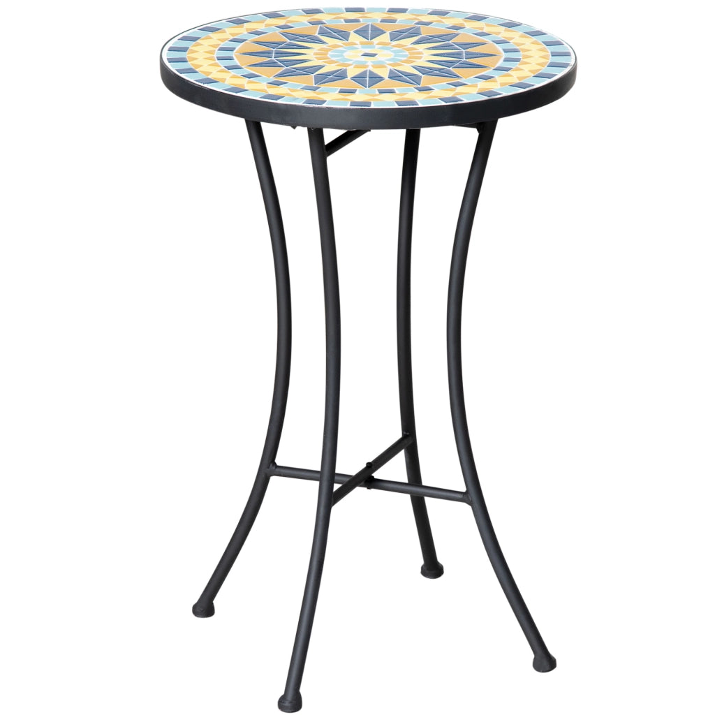Tavolino da Giardino in Metallo con Piano d'Appoggio a Mosaico, §¶35.5x53.5cm