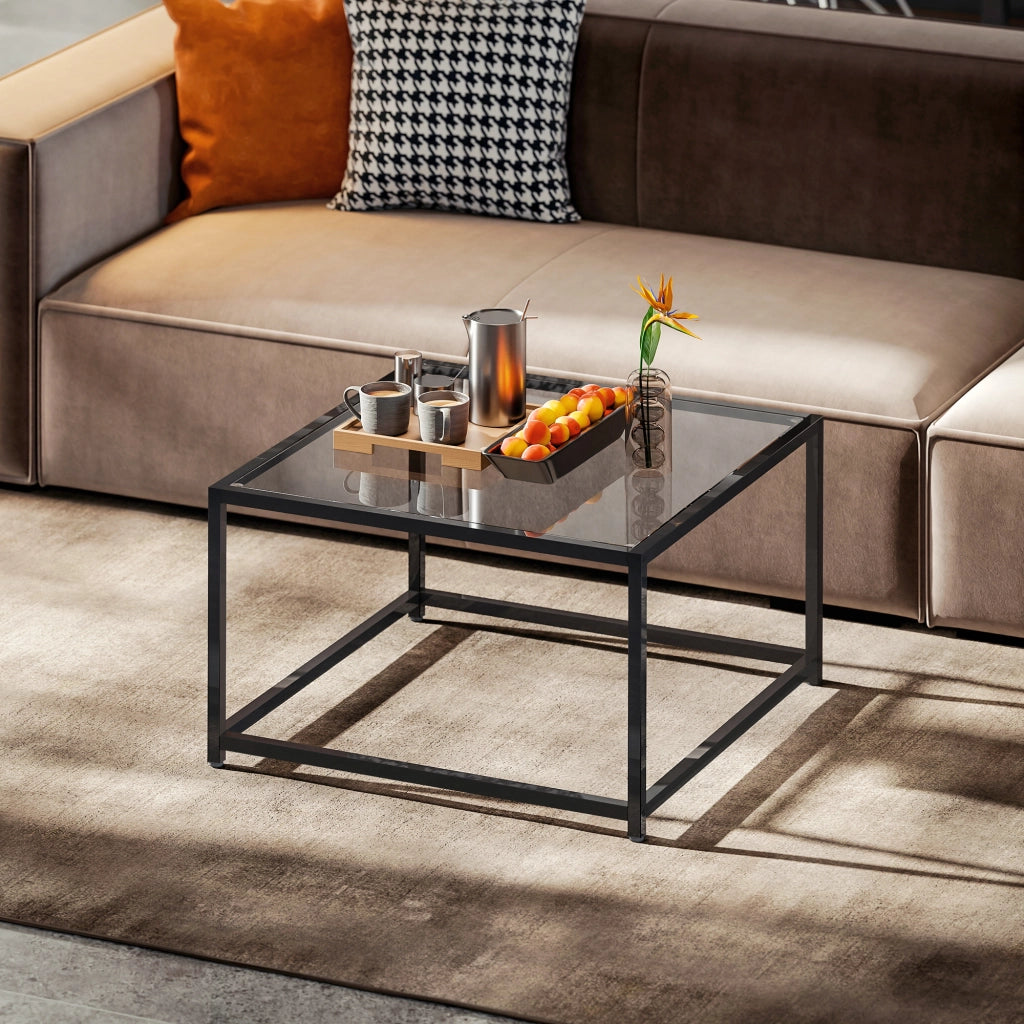 Tavolino da caff¨¨ quadrato ¨C Xylo ¨C vetro temperato nero gambe acciaio 68x68x39 cm