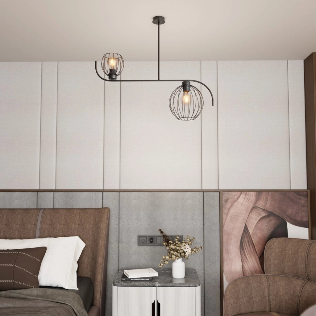 Plafoniera loft nera gabbia 2 luci E27 15W Echo Emibig
