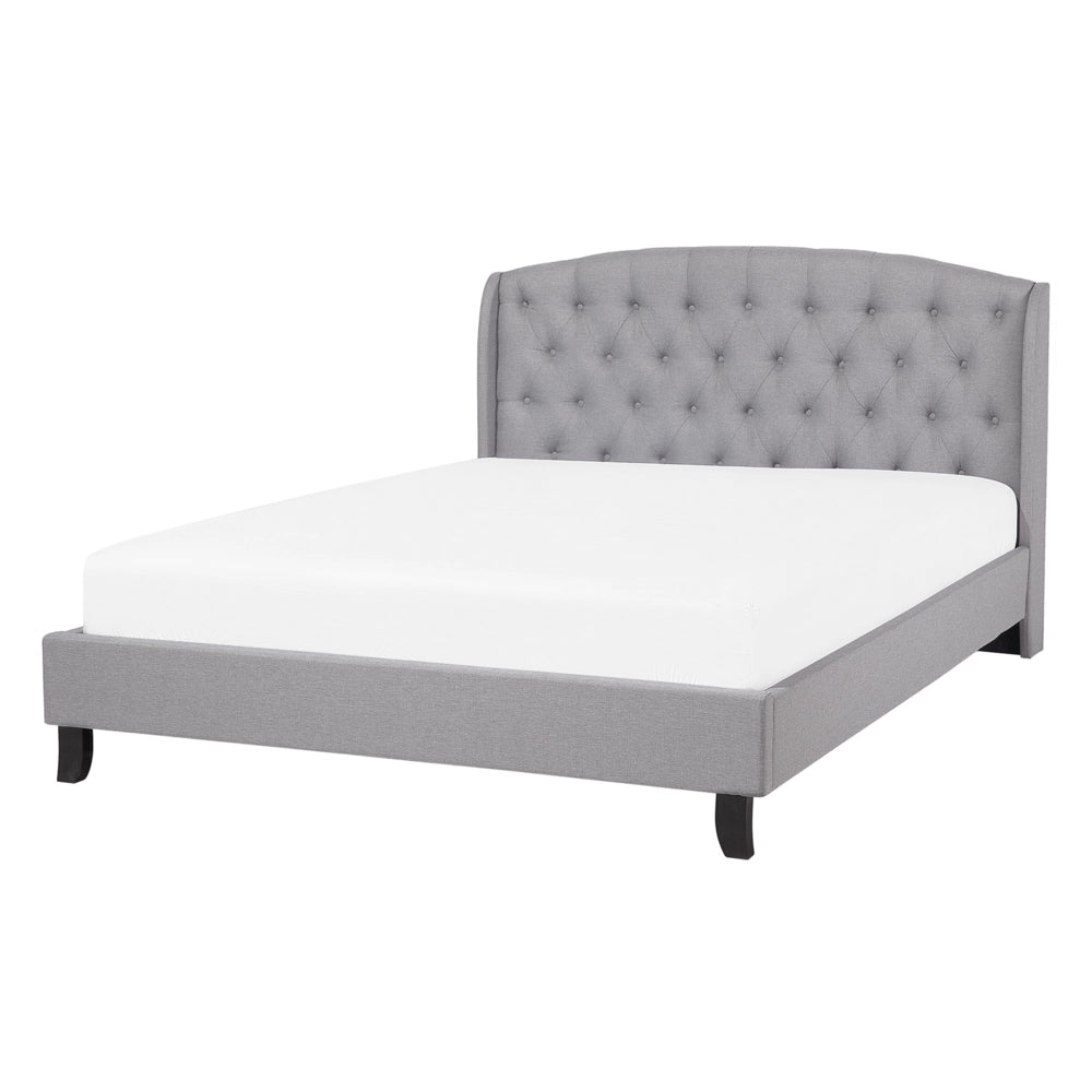 Letto a doghe Tessuto in poliestere grigio Poggiatesta capitonné imbottito 140 x 200 cm matrimoniale Design moderno